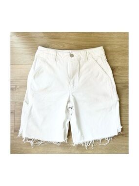 Aritzia White Frayed-Hem Denim Utility Shorts